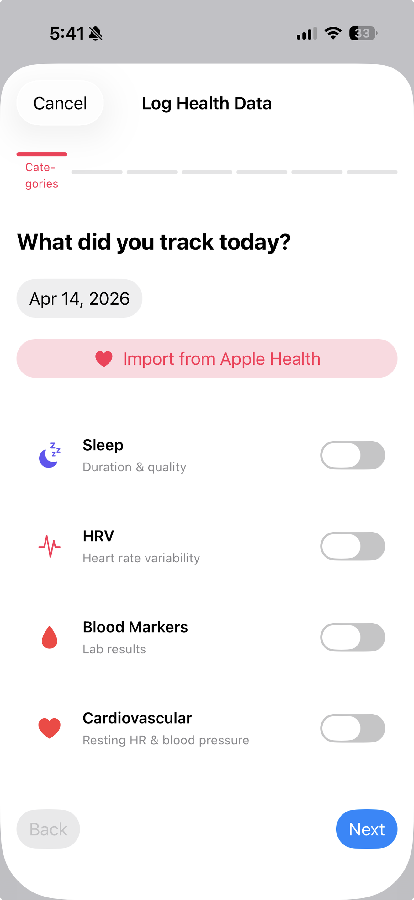 Log health data